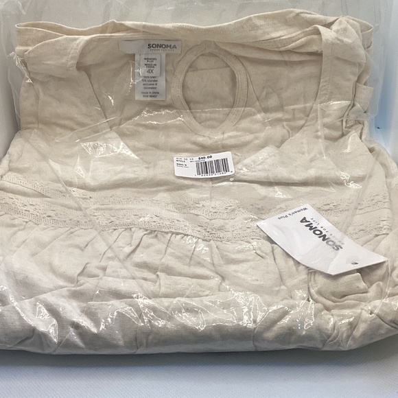 Sonoma Goods For Life -Trim-Detail Short Sleeve Top (Oatmeal) - Picture 2 of 3